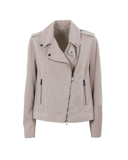 Shop BRUNELLO CUCINELLI Saldi Giacchetto: Brunello Cucinelli giacchetto biker in camoscio con monile.
Chiusura con zip e doppio cursore.
Fodera in crêpe misto seta.
Collo stile Chiodo.
Tasche basse con zip.
Decorazione in monile Nickel-free.
Composizione: 100% pelle.
Made in Italy.. M0PCL2873-C8809